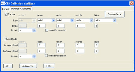 Rahmen und Abstände definieren